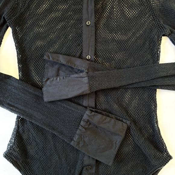 FREE PEOPLE Siggi Button Down Black Mesh Cotton Blouse Sz S Boho Goth Grunge - Picture 11 of 11